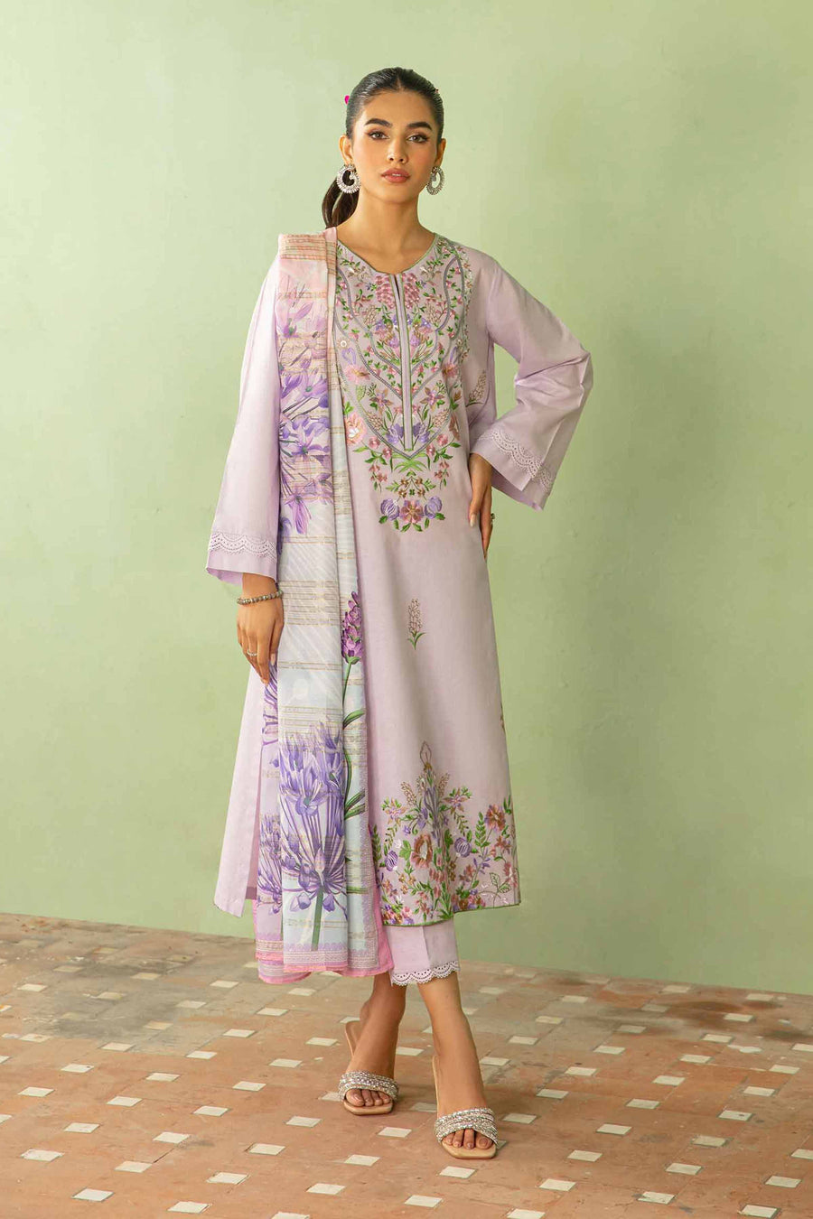 Nishat Summer Unstitched Embroidered Cambric 3Pc Suit - 42401085