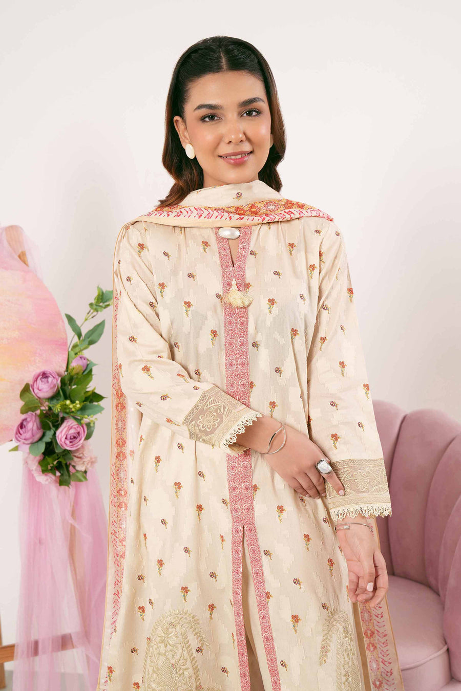 Nishat Summer Unstitched Embroidered Jacquard 3Pc Suit - 42401179