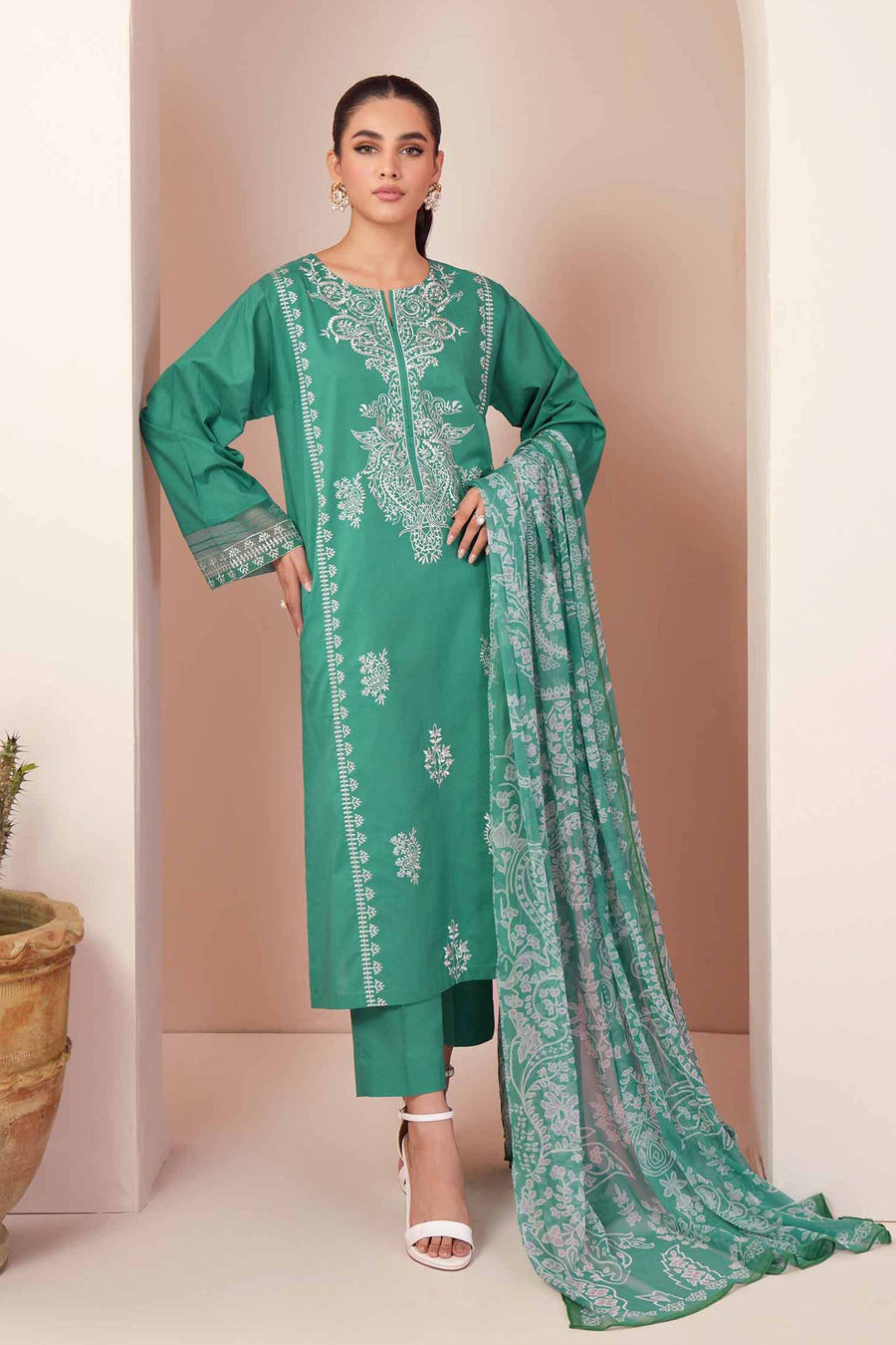 Nishat Summer Unstitched Embroidered Cambric 3Pc Suit - 42401238