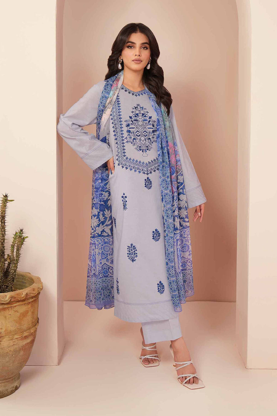 Nishat Summer Unstitched Embroidered Cambric 3Pc Suit - 42401239