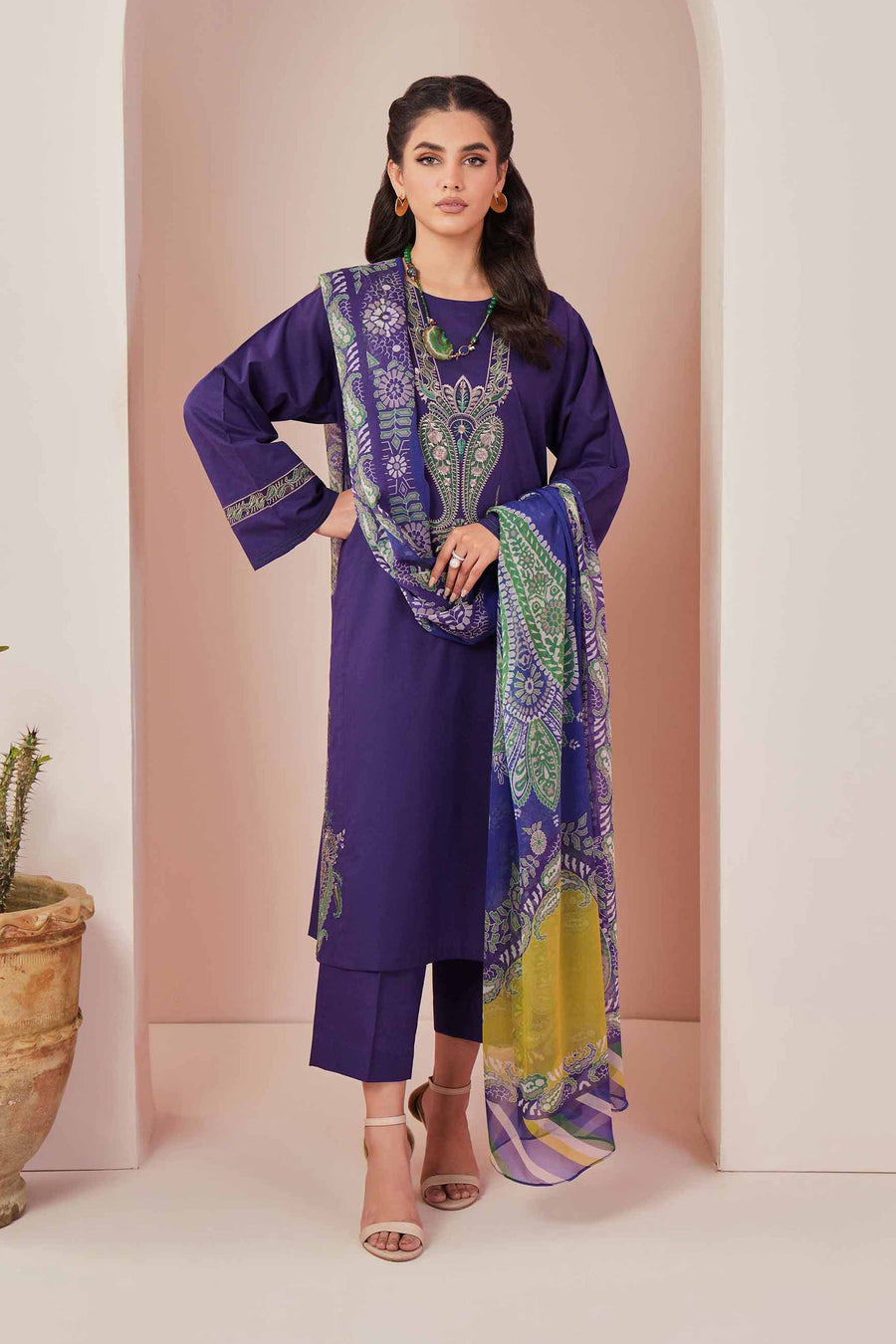 Nishat Summer Unstitched Embroidered Cambric 3Pc Suit - 42401244