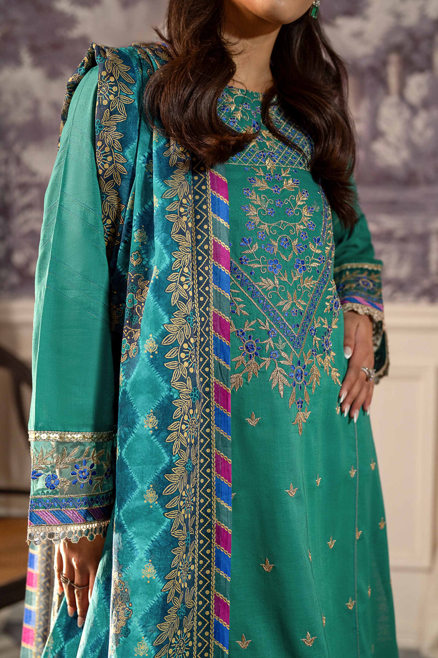 Nishat Festive Eid Embroidered Cambric Unstitched 3Pc Suit - 42401338