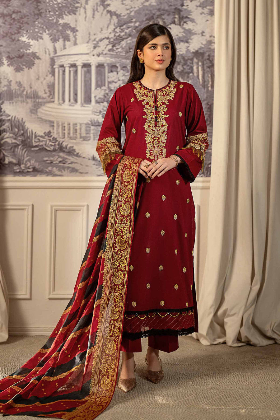 Nishat Festive Eid Embroidered Cambric Unstitched 3Pc Suit - 42401339