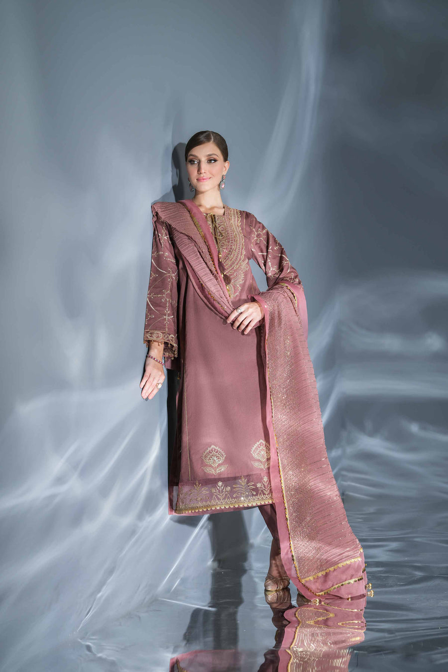 Nishat Festive Eid Embroidered Cambric Unstitched 3Pc Suit - 42401350