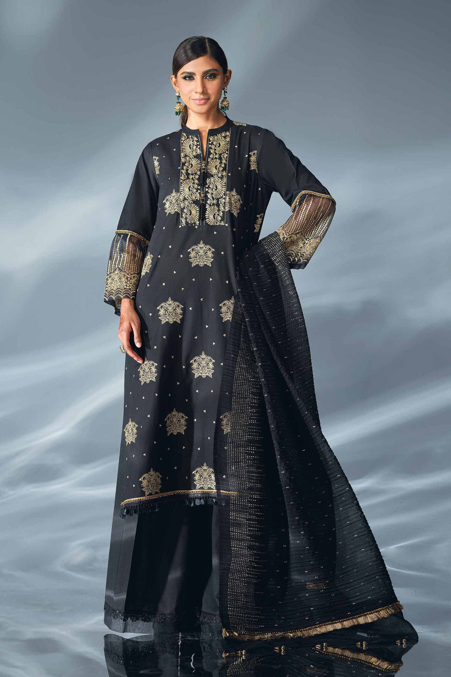 Nishat Festive Eid Embroidered Cambric Unstitched 3Pc Suit - 42401352