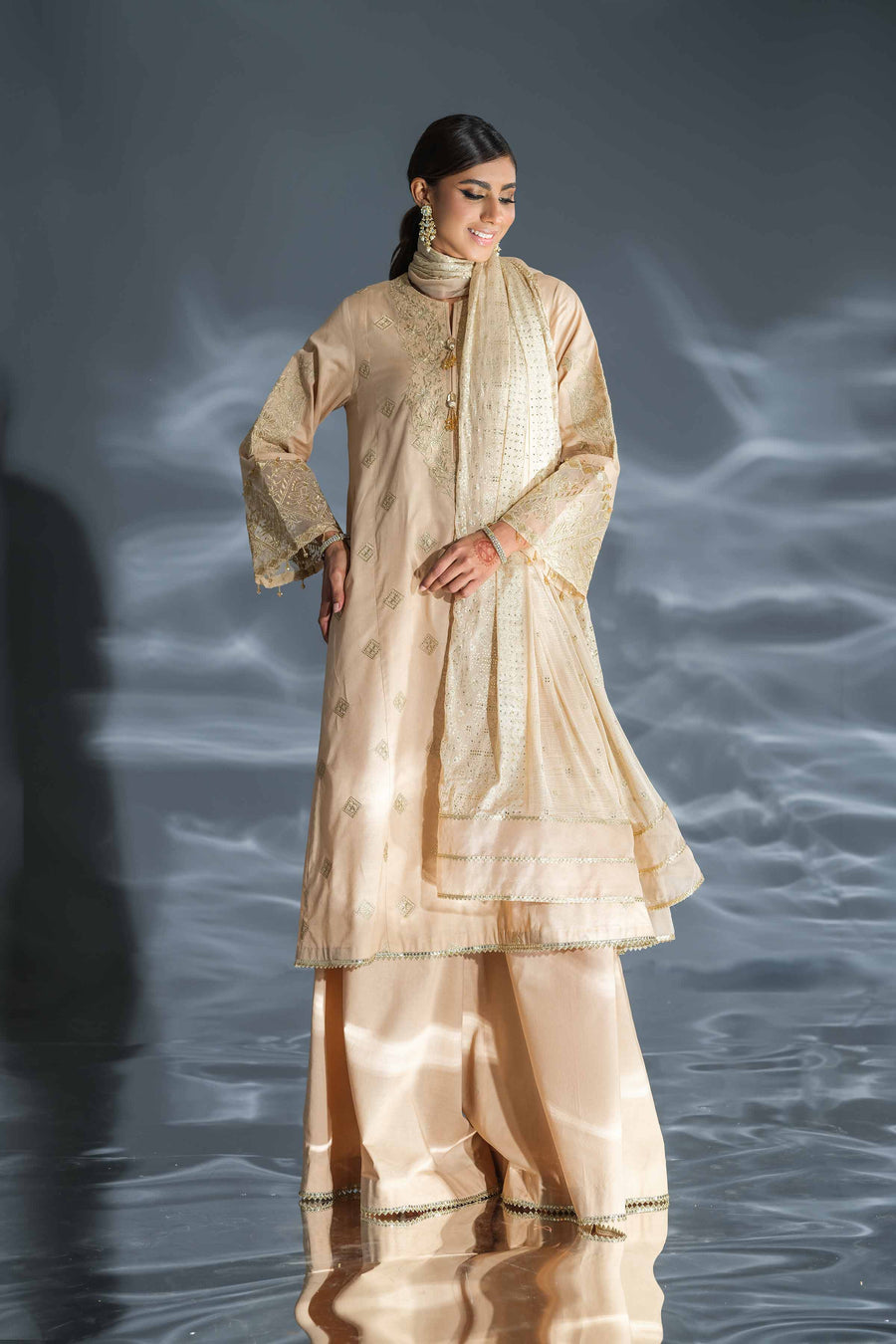 Nishat Festive Eid Embroidered Cambric Unstitched 3Pc Suit - 42401356
