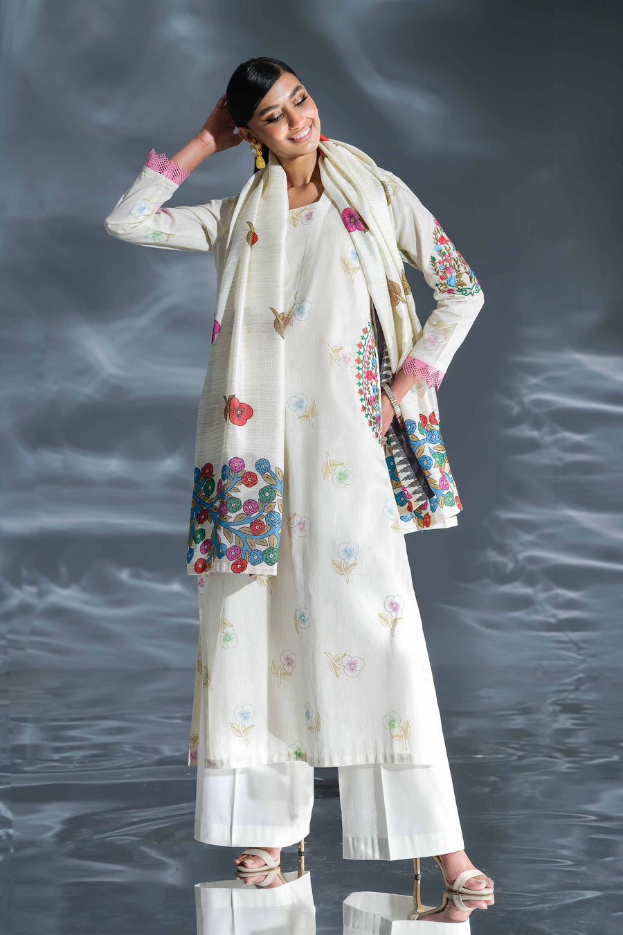 Nishat Festive Eid Embroidered Cambric Unstitched 3Pc Suit - 42401364