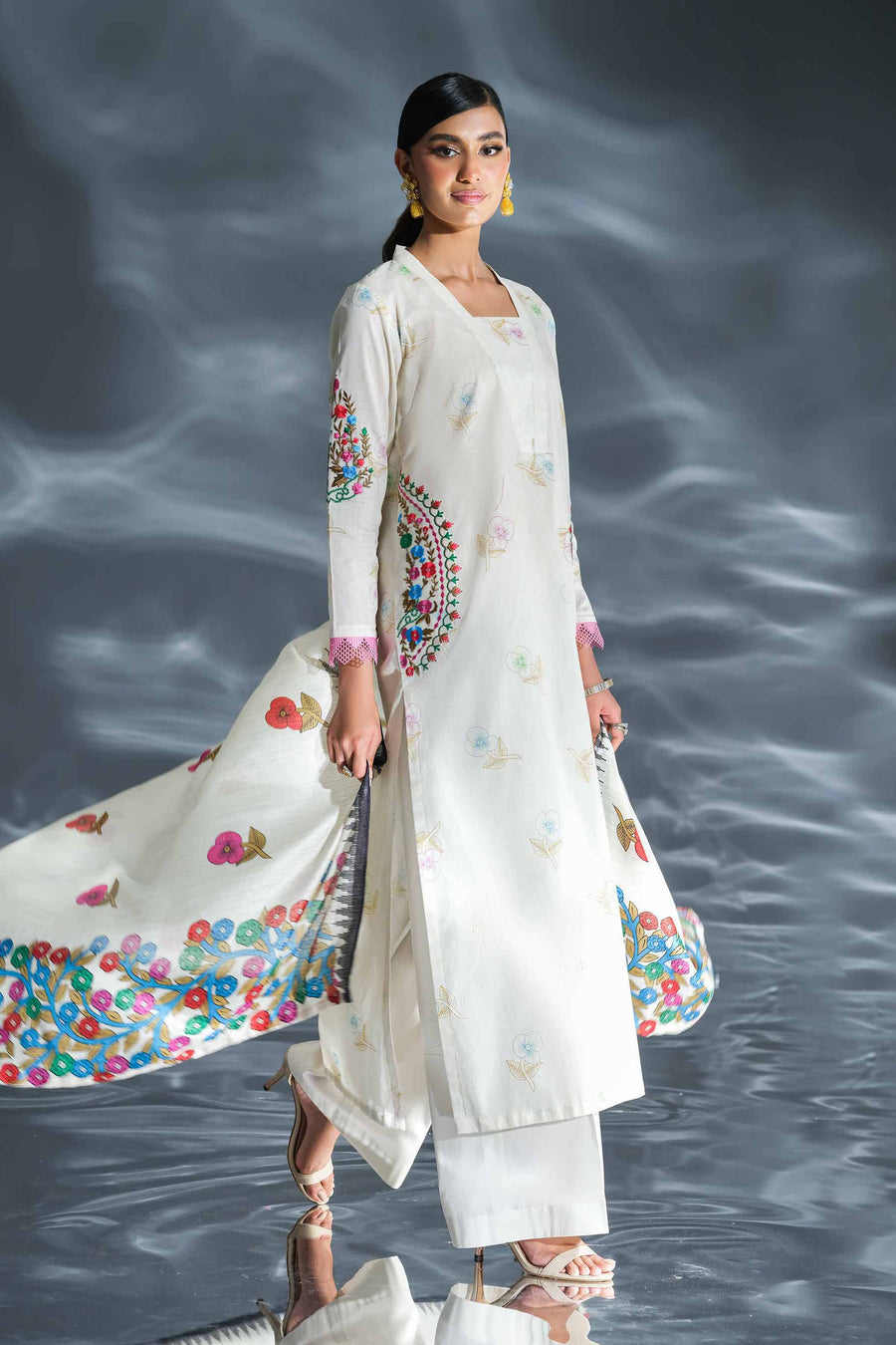 Nishat Festive Eid Embroidered Cambric Unstitched 3Pc Suit - 42401364