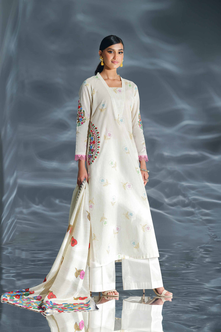 Nishat Festive Eid Embroidered Cambric Unstitched 3Pc Suit - 42401364