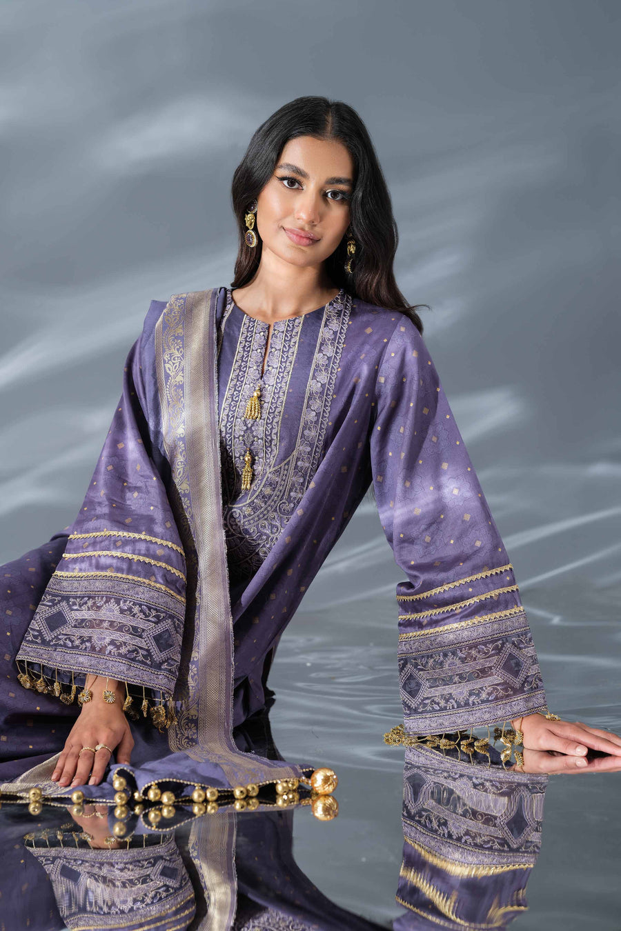 Nishat Festive Eid Embroidered Sateen Unstitched 3Pc Suit - 42401369