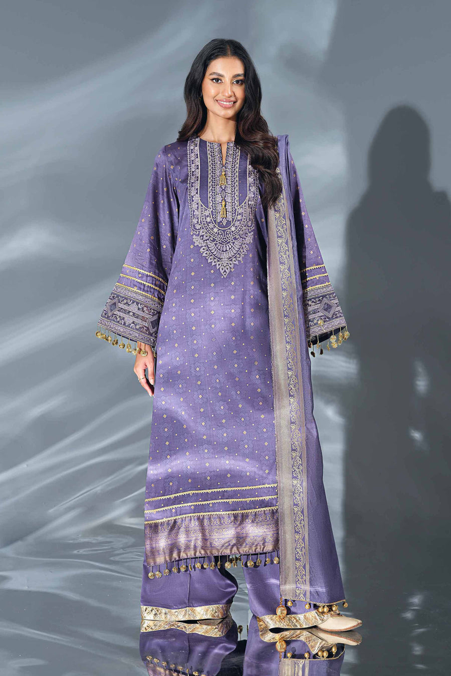 Nishat Festive Eid Embroidered Sateen Unstitched 3Pc Suit - 42401369