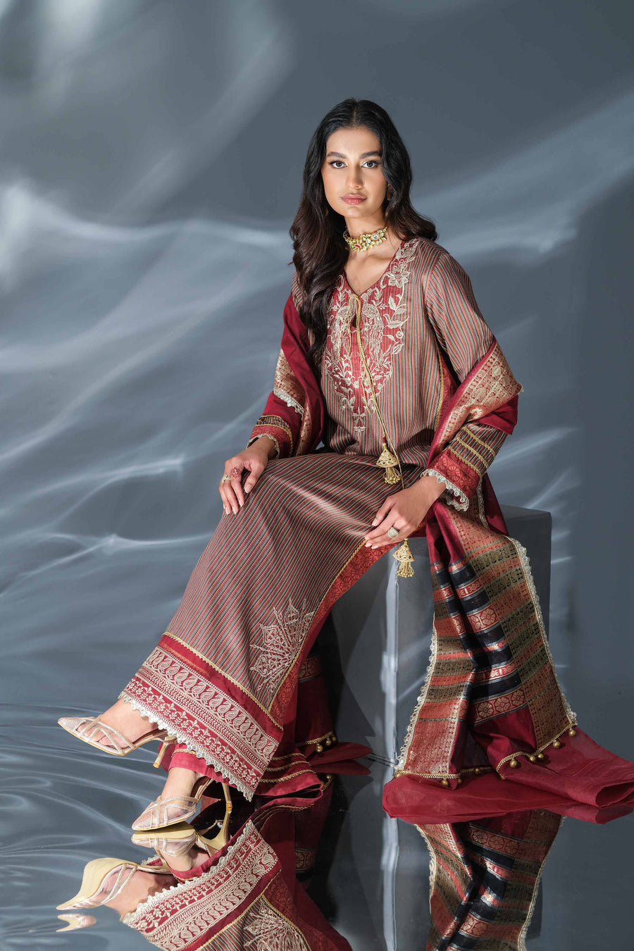 Nishat Festive Eid Embroidered Sateen Unstitched 3Pc Suit - 42401374