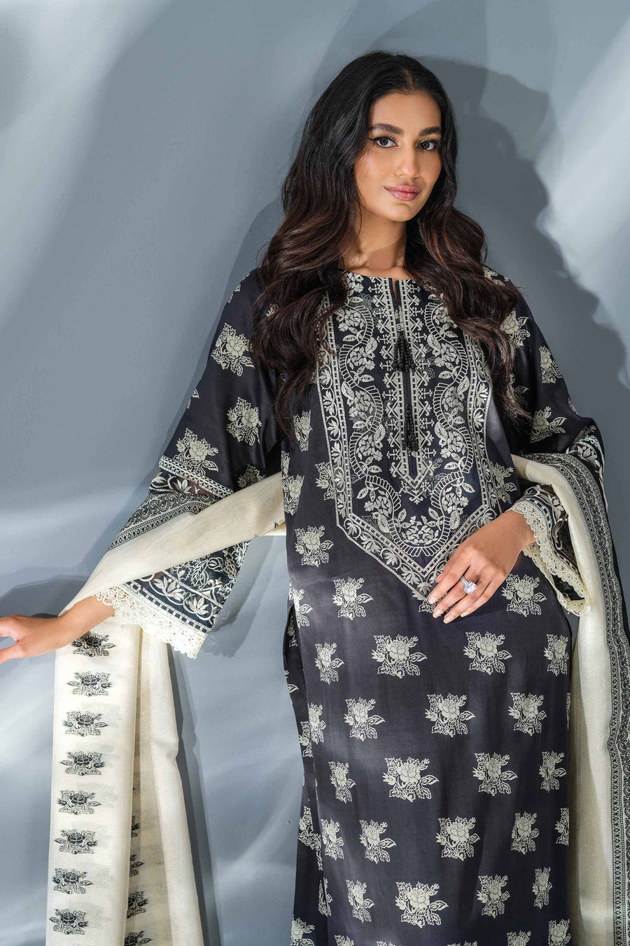 Nishat Festive Eid Embroidered Sateen Unstitched 3Pc Suit - 42401376