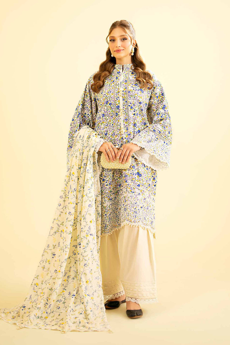 Nishat Festive Eid Embroidered Cambric Unstitched 3Pc Suit - 42401919