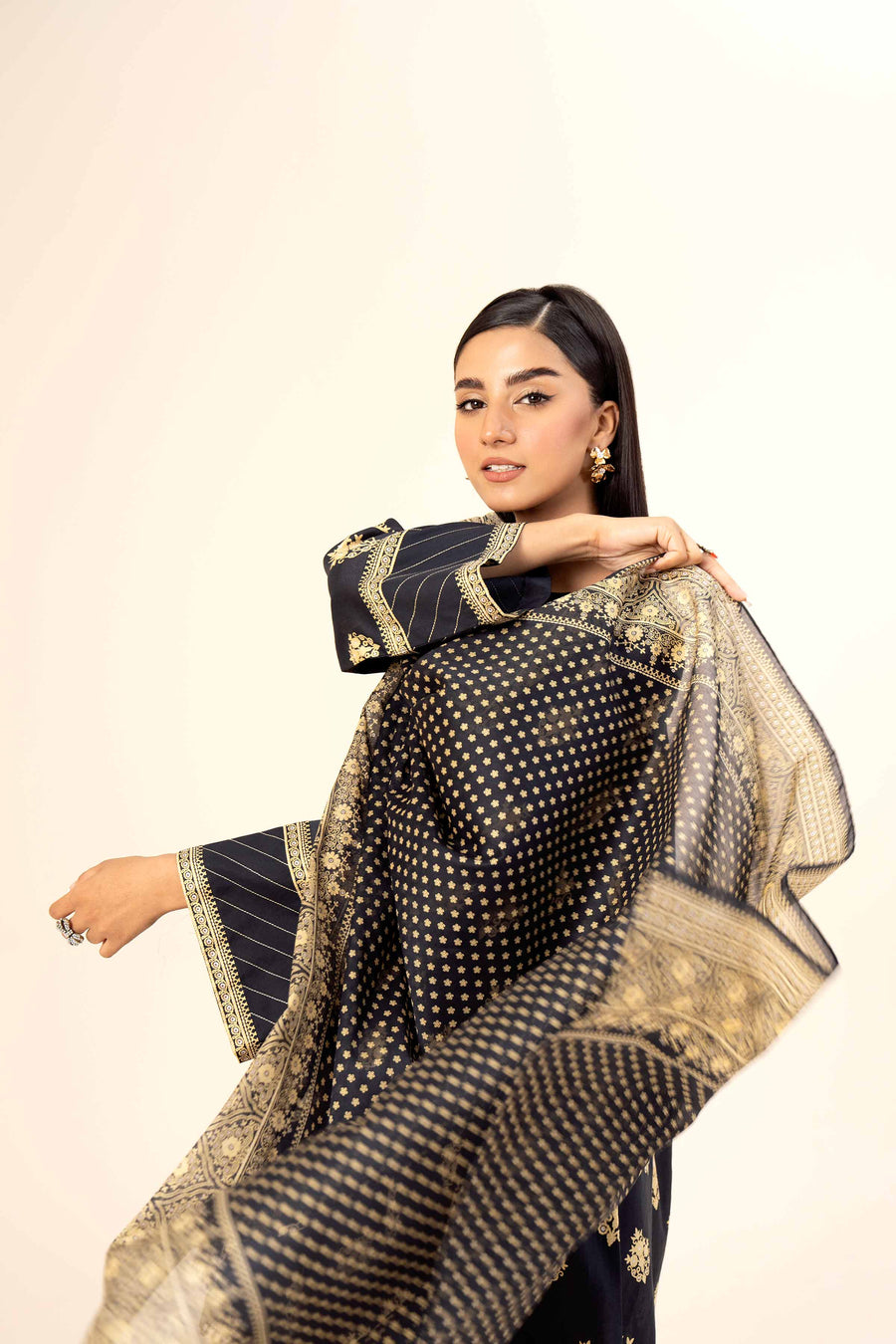 Nishat Festive Eid Gold Printed Lawn Unstitched 3Pc Suit - 42403309