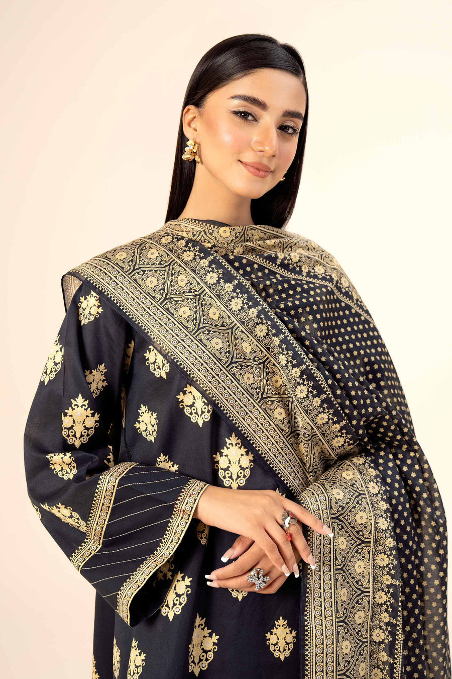 Nishat Festive Eid Gold Printed Lawn Unstitched 3Pc Suit - 42403309