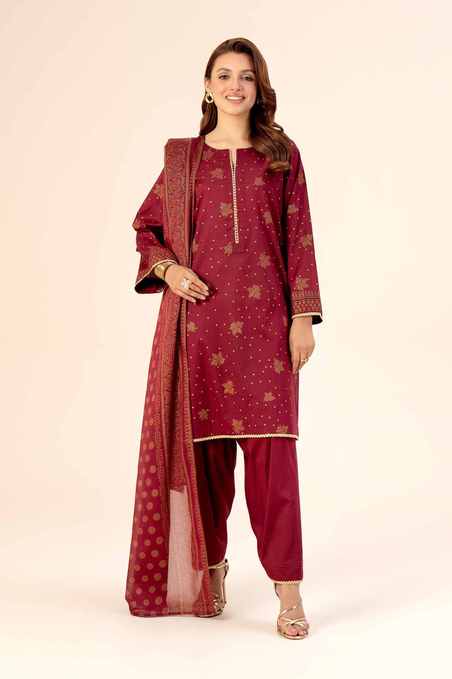 Nishat Festive Eid Gold Printed Lawn Unstitched 3Pc Suit - 42403312