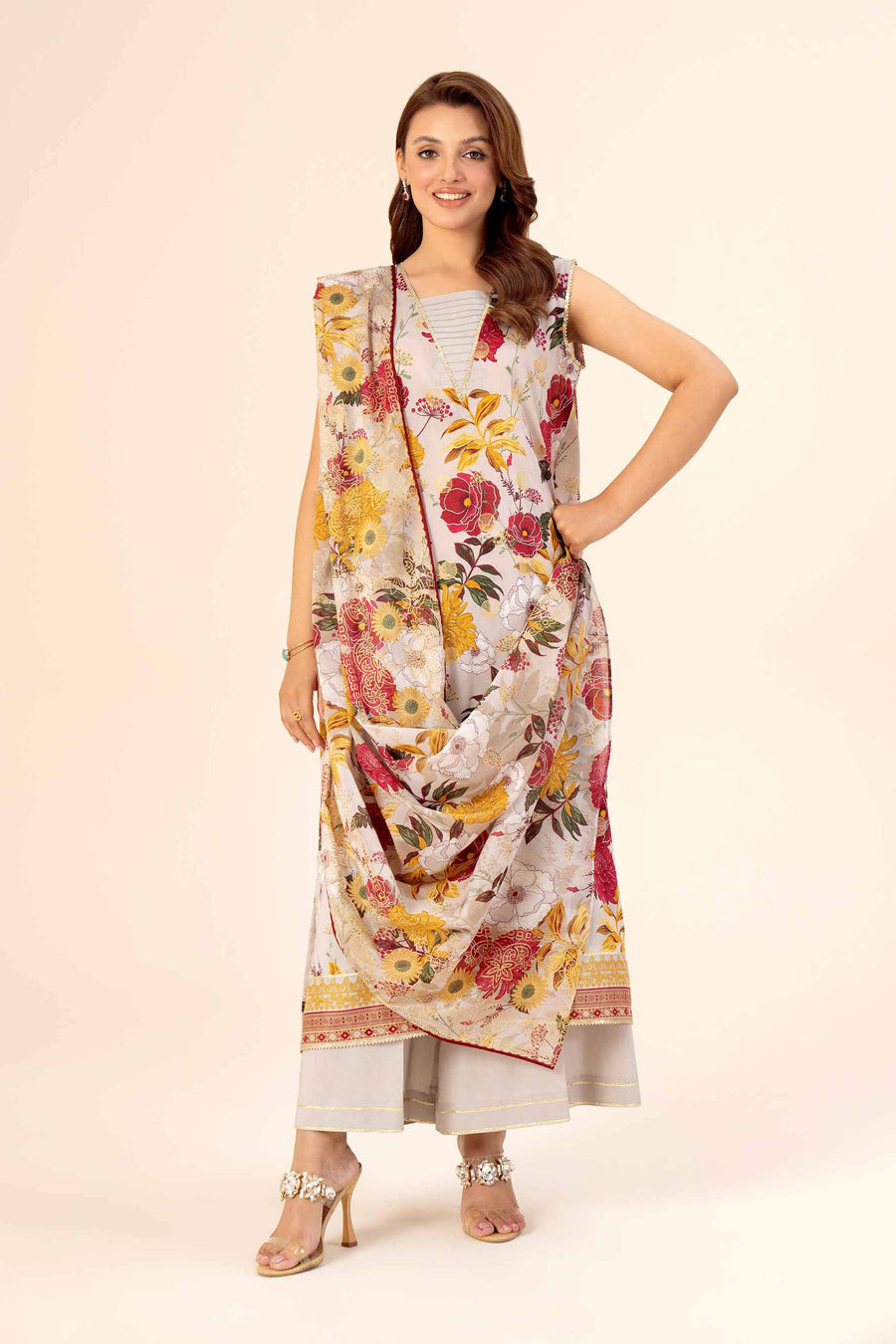 Nishat Festive Eid Gold Printed Lawn Unstitched 3Pc Suit - 42403313