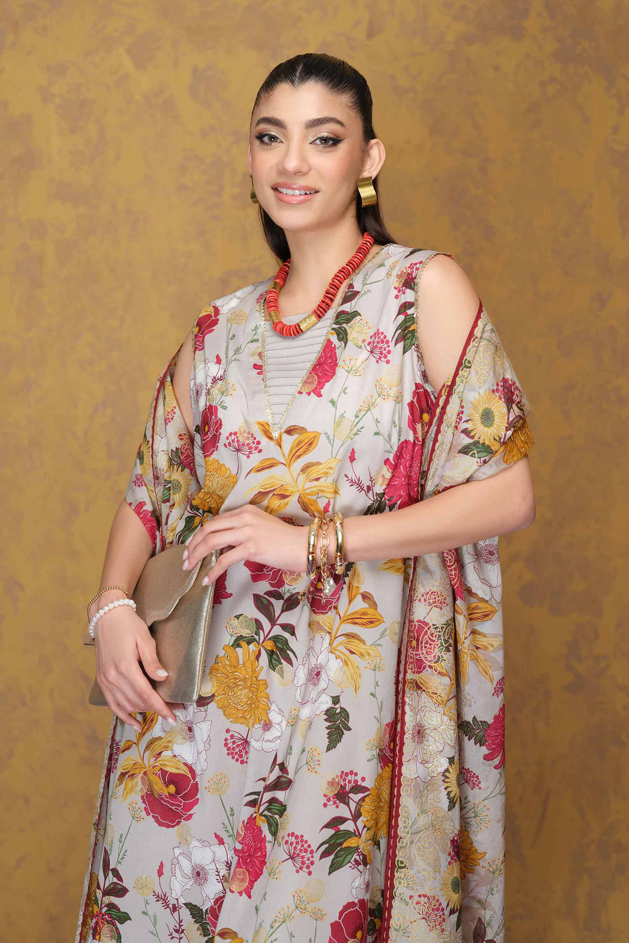 Nishat Festive Eid Gold Printed Lawn Unstitched 3Pc Suit - 42403313