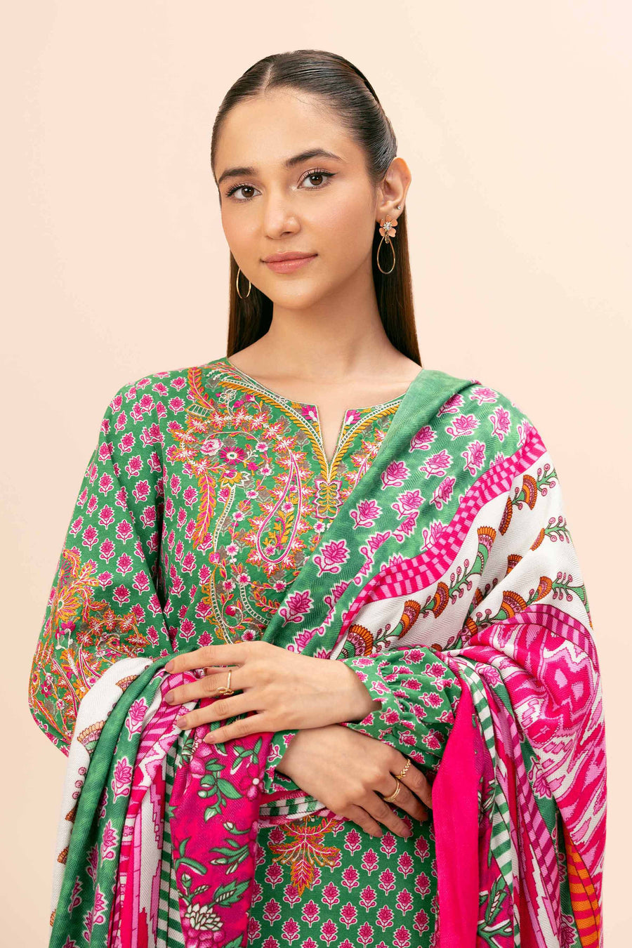 Nishat Any Day Embroidered Khaddar Unstitched 3Pc Suit - 42404185