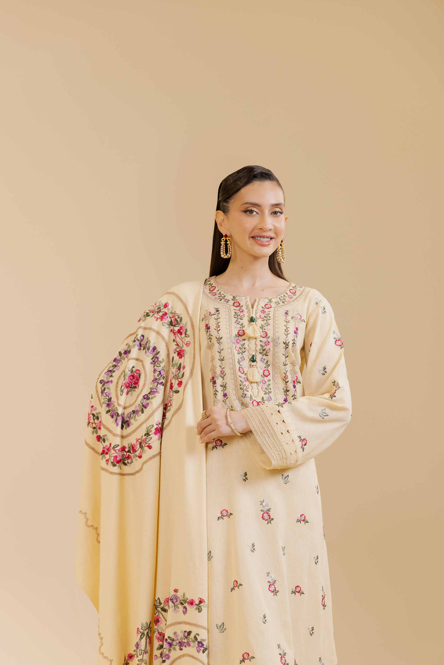 Nishat Winter Drop-2 Embroidered Cotton Unstitched 3Pc Suit - 42404293