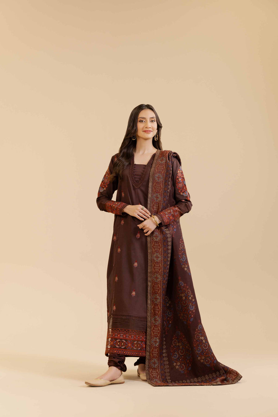Nishat Winter Drop-2 Embroidered Satin Unstitched 3Pc Suit - 42404534