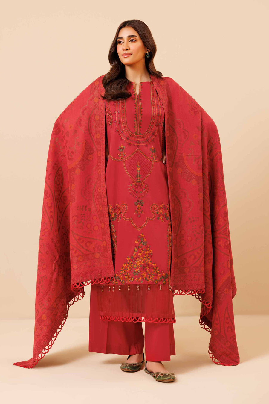 Nishat Winter Drop-2 Embroidered Satin Unstitched 3Pc Suit - 42404542