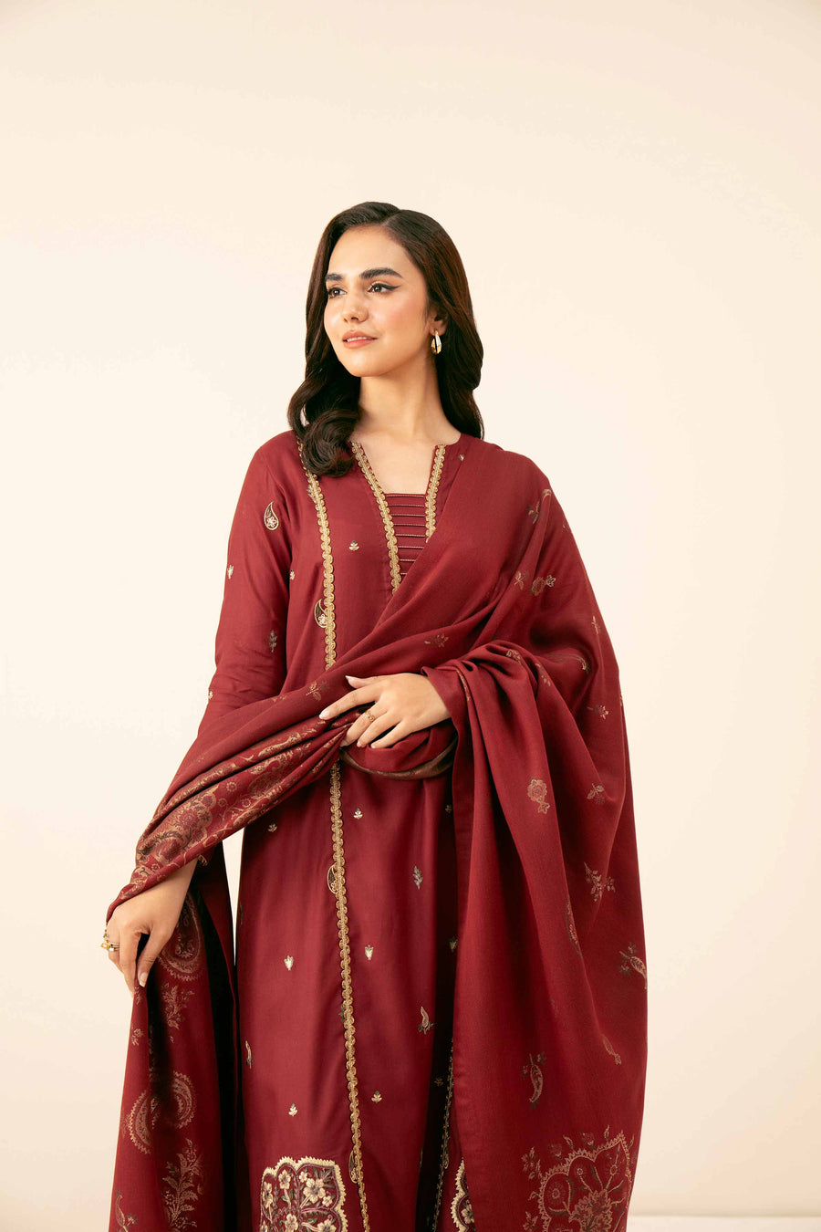 Nishat Winter Drop-2 Embroidered Satin Unstitched 3Pc Suit - 42404543
