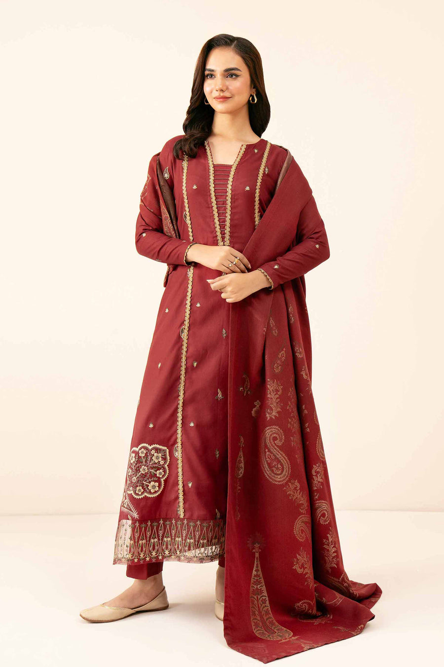 Nishat Winter Drop-2 Embroidered Satin Unstitched 3Pc Suit - 42404543