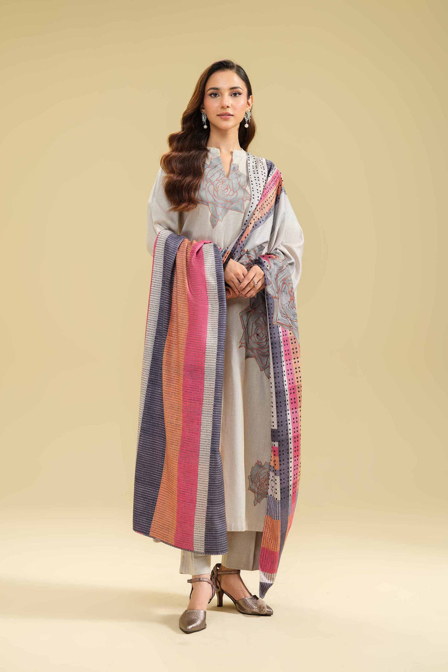 Nishat Winter Drop-2 Embroidered Cotton Unstitched 3Pc Suit - 42404563