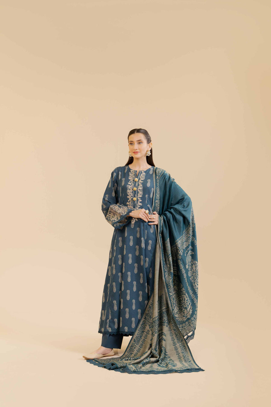 Nishat Winter Drop-2 Embroidered Karandi Unstitched 3Pc Suit - 42404636
