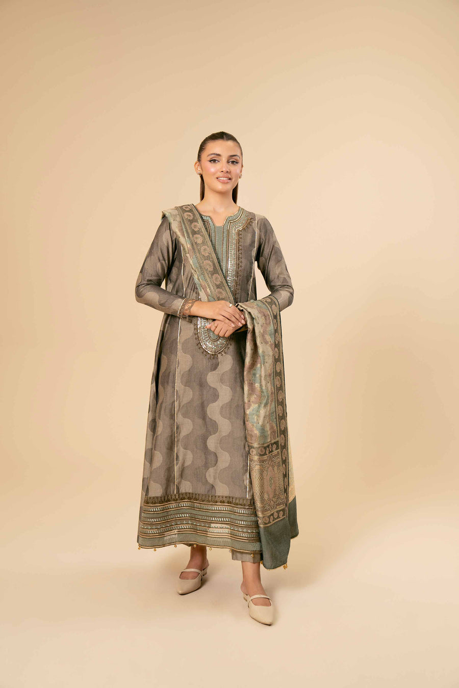 Nishat Winter Drop-2 Embroidered Jacquard Unstitched 3Pc Suit - 42404644
