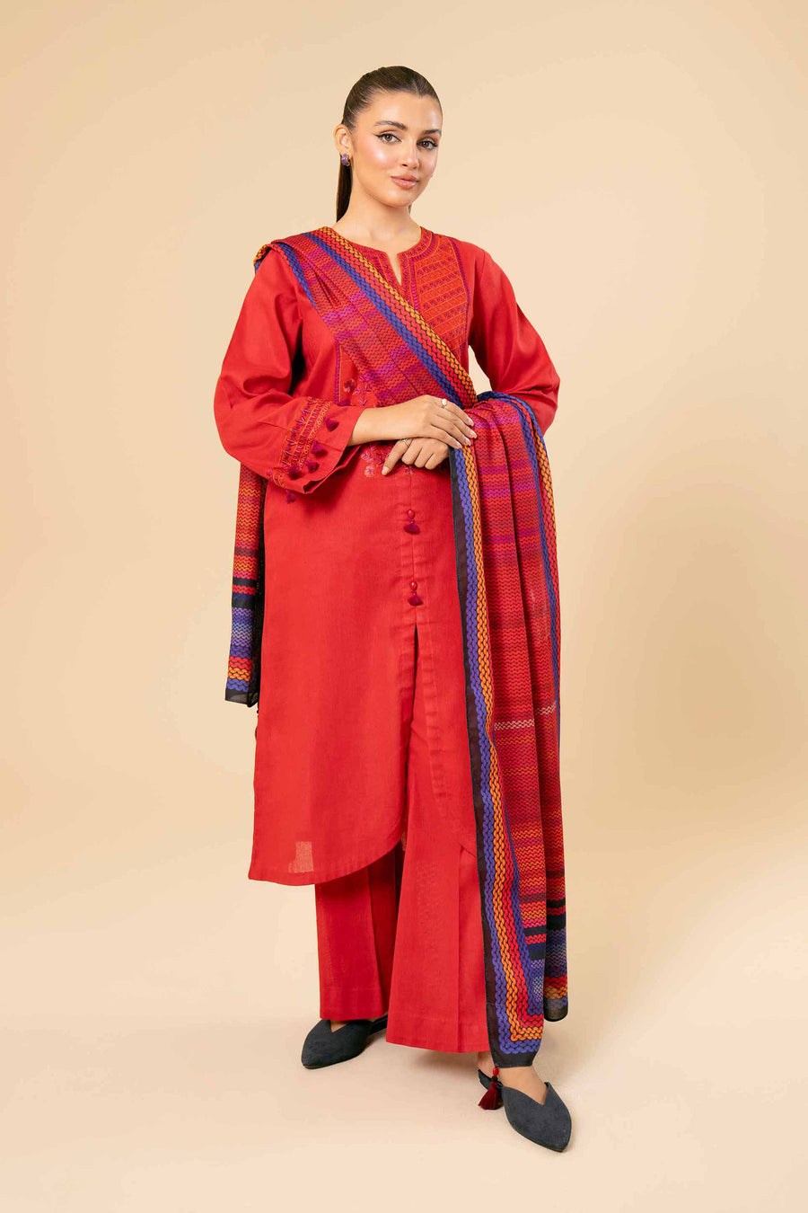 Nishat Winter Drop-2 Embroidered Cotton Unstitched 3Pc Suit - 42404698
