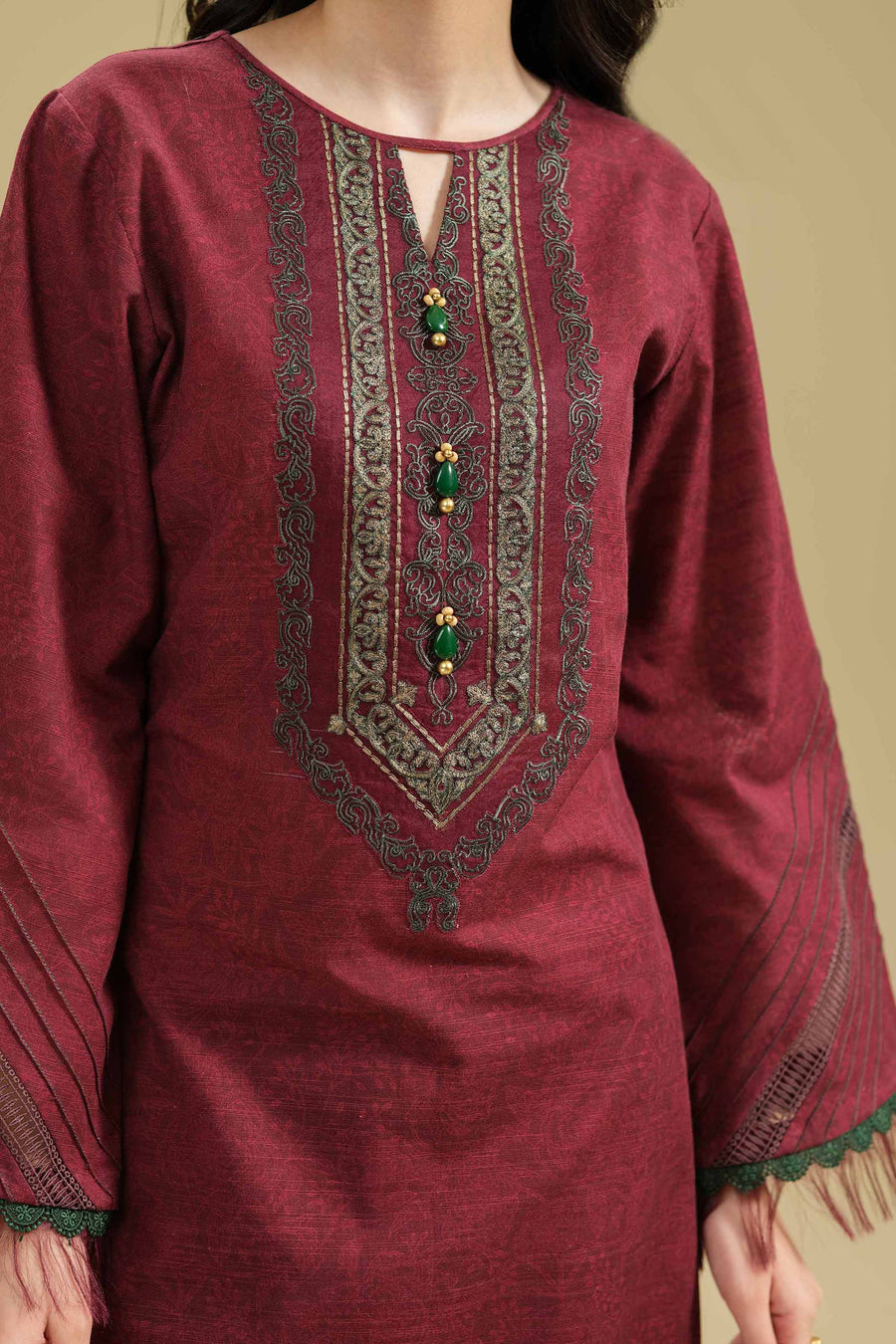 Nishat Winter Drop-2 Embroidered Khaddar Unstitched 3Pc Suit - 42405050