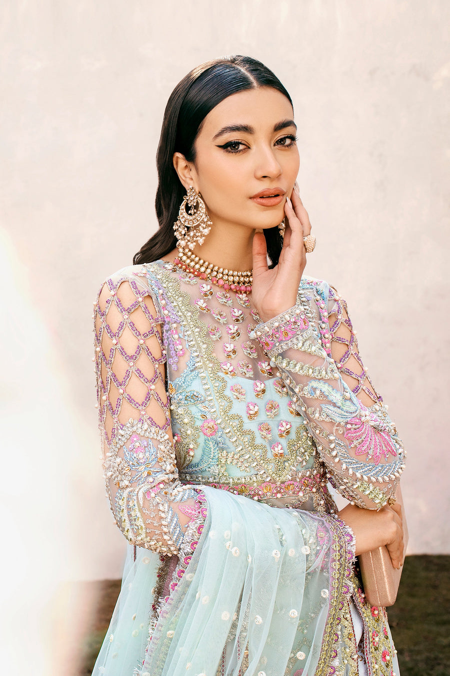 EZRA Luxury Wedding Hand Embellished Net Unstitched 3Pc Suit - SIBEL
