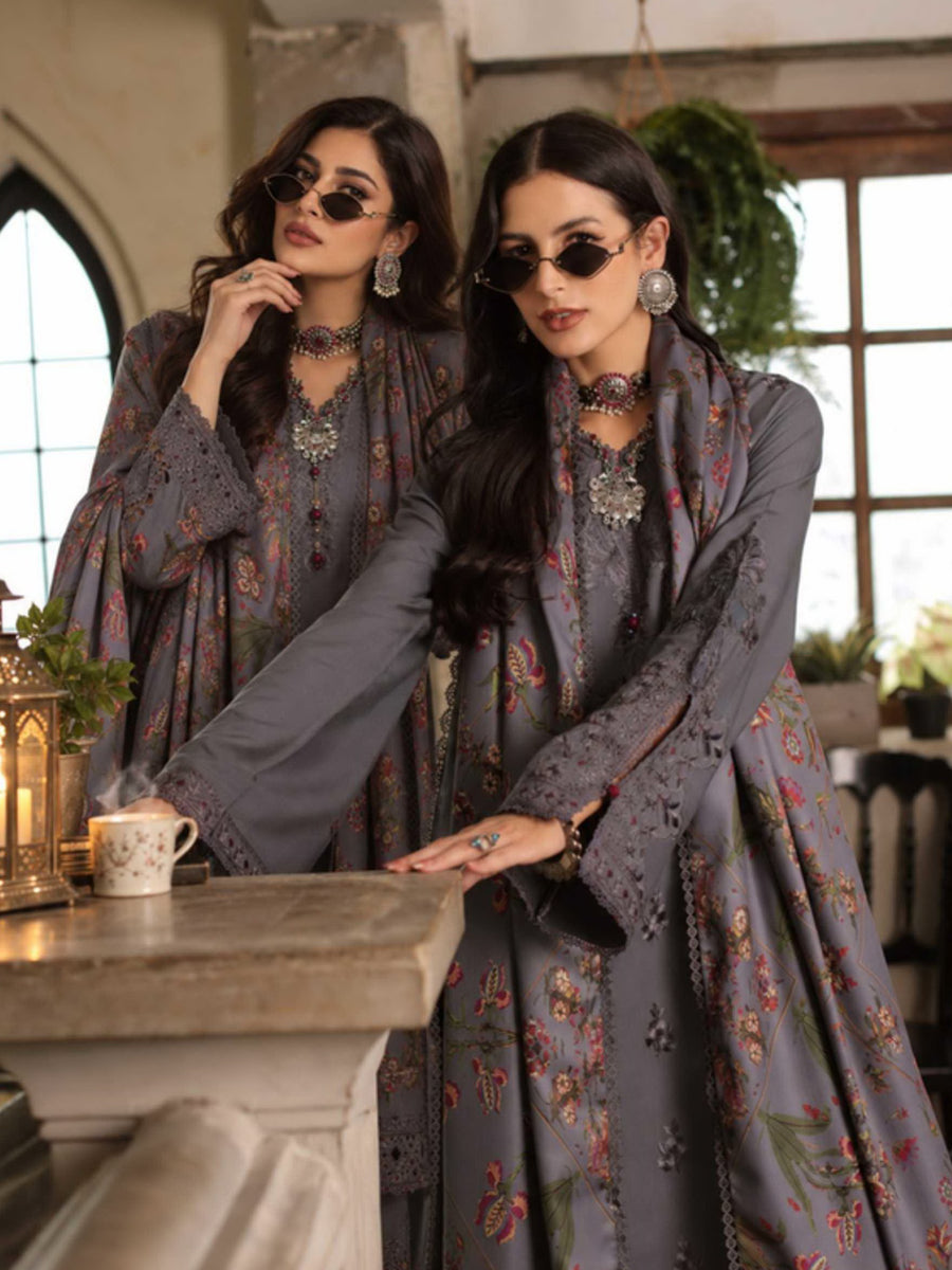 Noor by Saadia Asad Printskhaas Embroidered Linen Unstitched 3Pc Suit D-04A