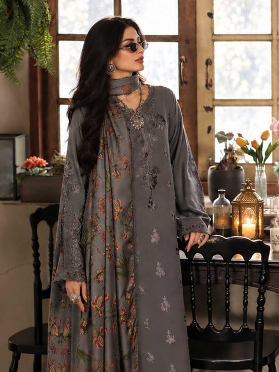 Noor by Saadia Asad Printskhaas Embroidered Linen Unstitched 3Pc Suit D-04A