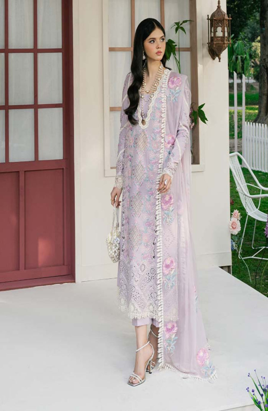 Zevk Flora Festive Embroidered Lawn Unstitched 3Pc Suit - LILLY