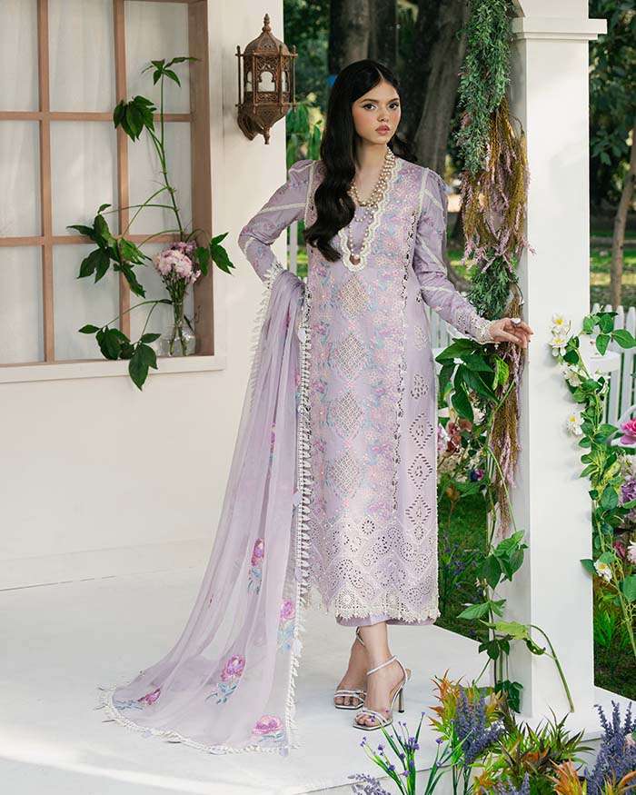 Zevk Flora Festive Embroidered Lawn Unstitched 3Pc Suit - LILLY