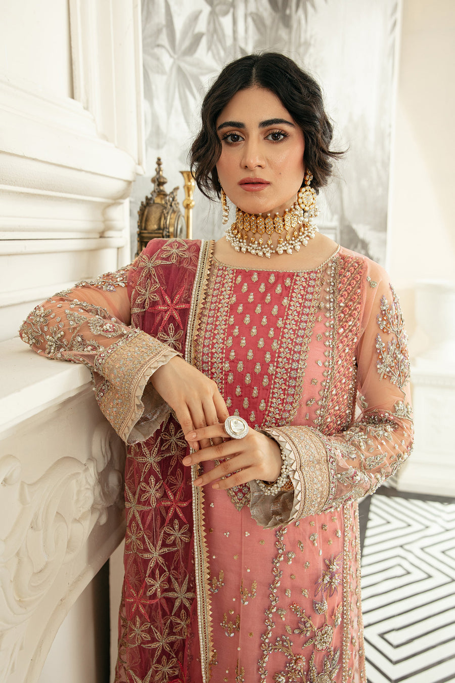 EZRA Luxury Wedding Hand Embellished Net Unstitched 3Pc Suit WD22-07 SAHIBA