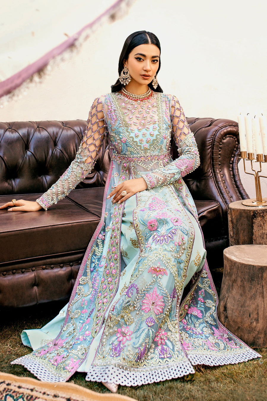 EZRA Luxury Wedding Hand Embellished Net Unstitched 3Pc Suit - SIBEL