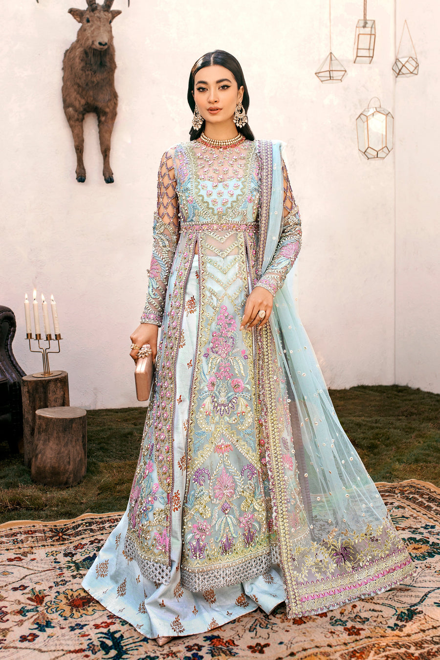EZRA Luxury Wedding Hand Embellished Net Unstitched 3Pc Suit - SIBEL