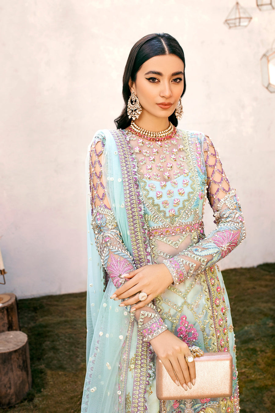 EZRA Luxury Wedding Hand Embellished Net Unstitched 3Pc Suit - SIBEL