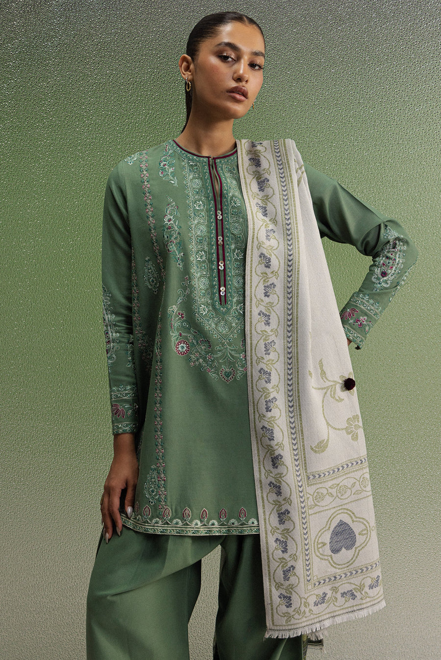 Coco Zara Shahjahan Embroidered Khaddar Unstitched 3Pc D-1B SARD
