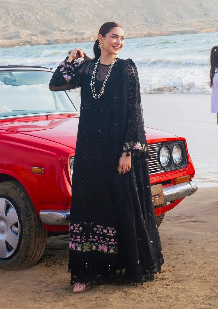 Mahnoor Luxury Embroidered Lawn Dress with laser embroidery and cotton net dupatta from ELAF's 'HAI KUCH' Festive Lawn 2024 Collection.