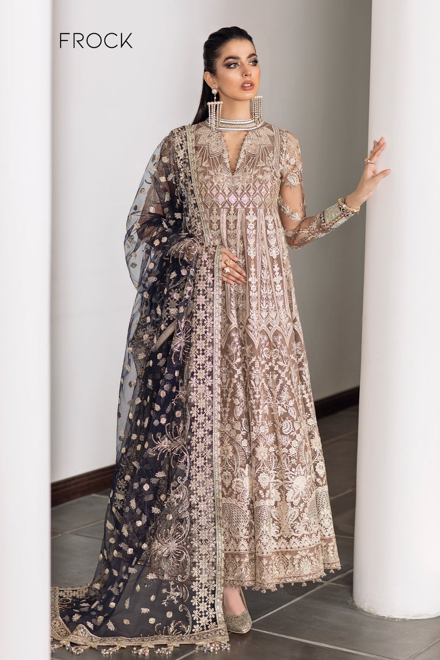 BAROQUE Chantelle Embroidered Net Unstitched 3Pc Suit EC-07