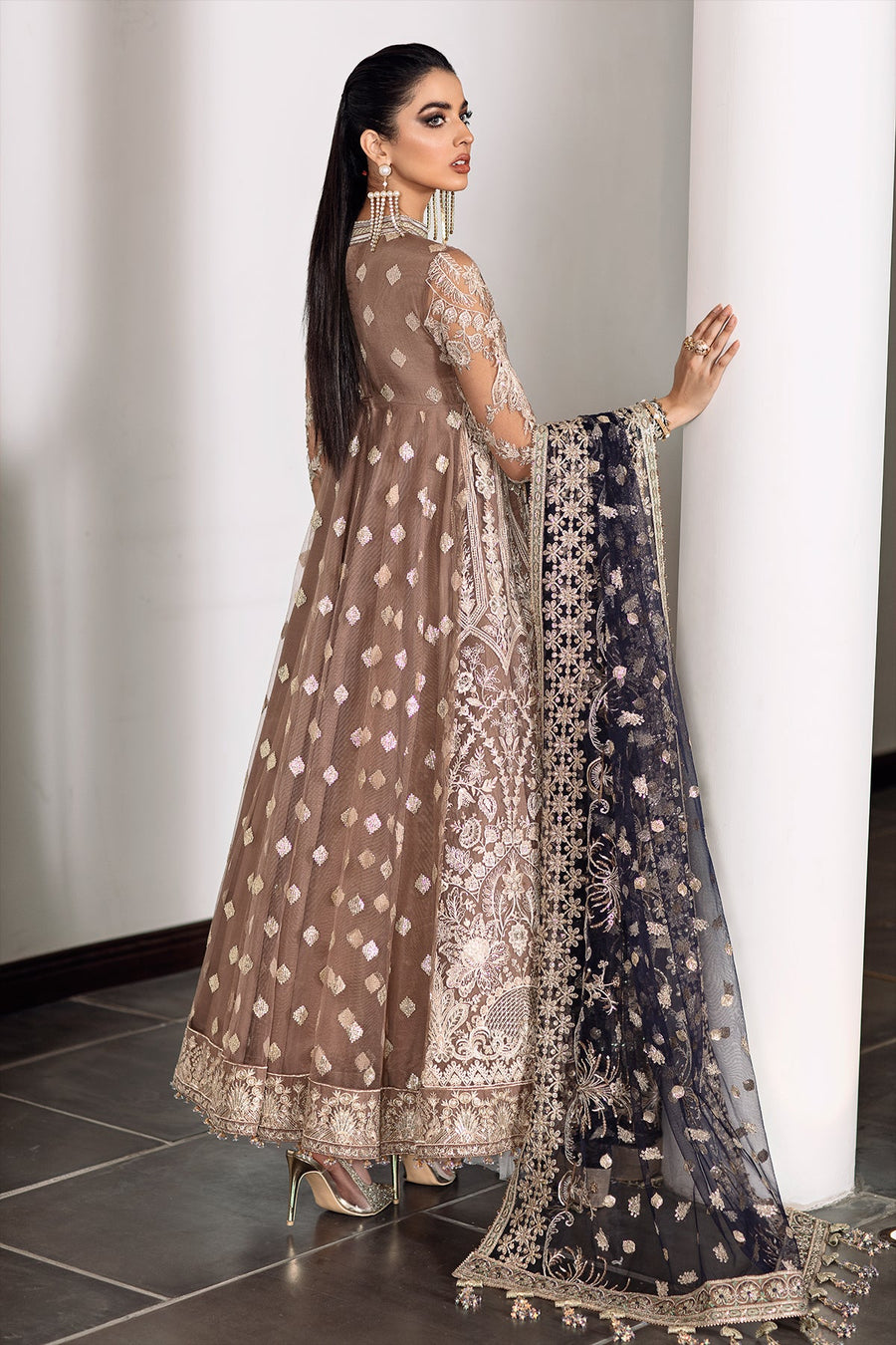 BAROQUE Chantelle Embroidered Net Unstitched 3Pc Suit EC-07