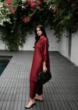 La Rosaa Basics Embroidered Viscose Cotton Stitched 2Pc Suit - Merlot