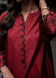 La Rosaa Basics Embroidered Viscose Cotton Stitched 2Pc Suit - Merlot