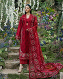 Zevk Flora Festive Embroidered Lawn Unstitched 3Pc Suit - RED ROSE